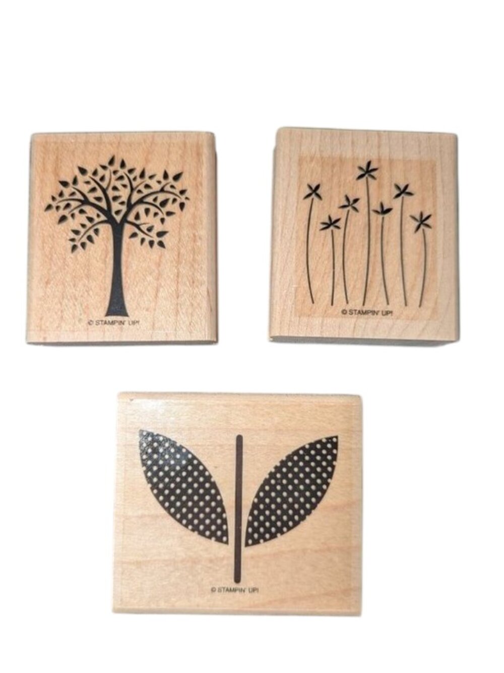 NEW Stampin' Up! Set of 3 Natural Flowers Leaves Stem Tree Wood Rubber Stamps